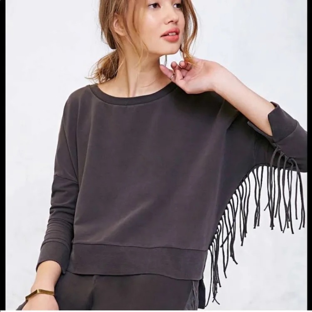 Amuse Society Crewneck Fringe Sweatshirt Size L